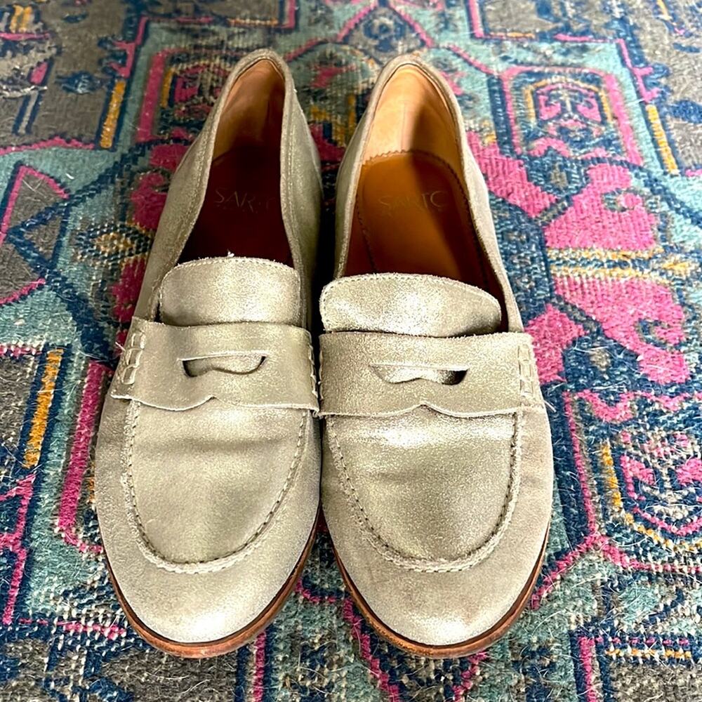 Franco Sarto Jolette metallic leather moccasin flat penny loafer shoes sz 8